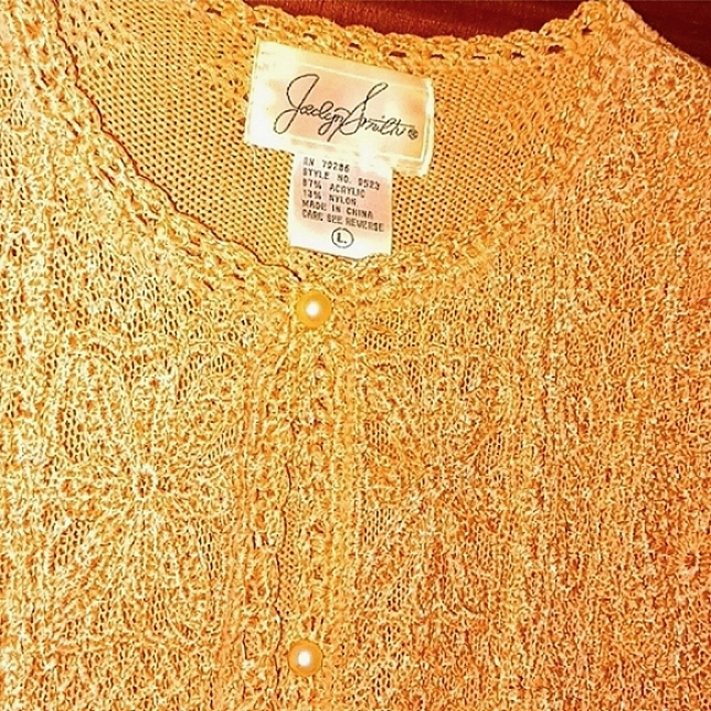 Beautiful Coral Metallic Button Down Sweater Sz. L=12/14